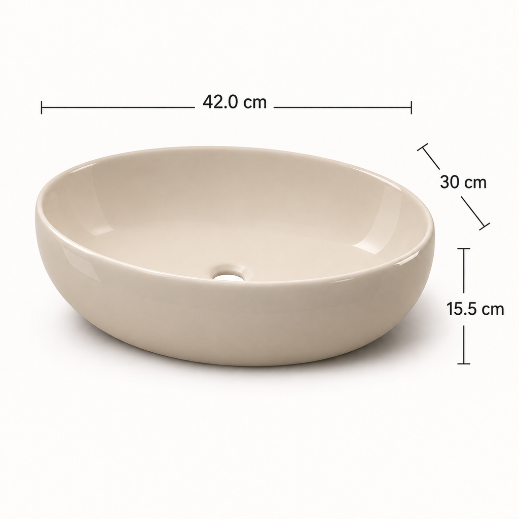Lavamanos Sobreponer Ovalado Beige en Porcelana 42 x 30 x 15.5 cm