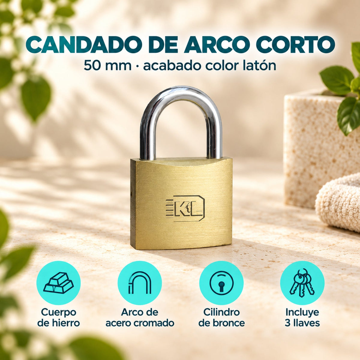 Características de candado de hierro arco corto color latón 50 mm