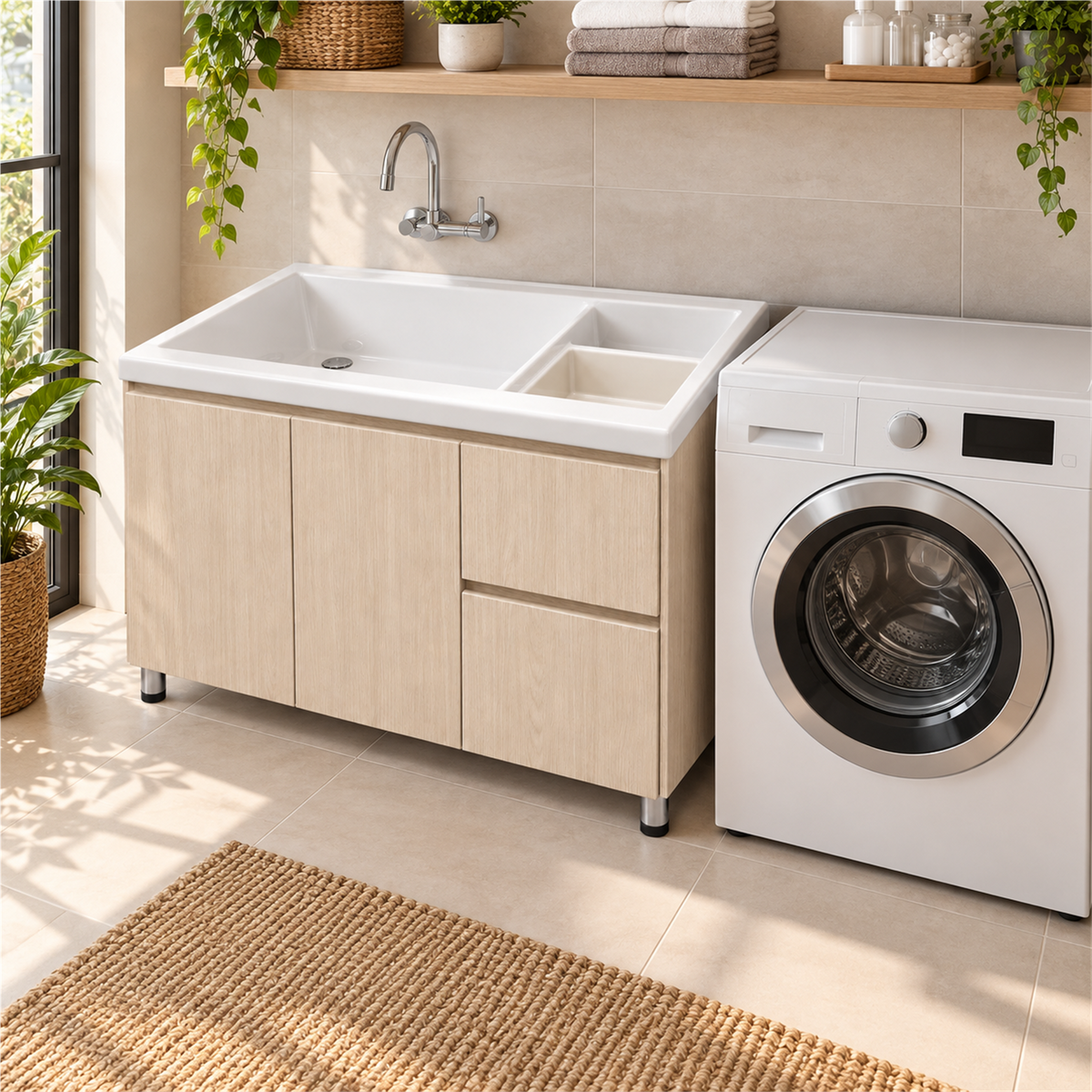 Mueble para lavadero con cajones: ambientación de M80; lavadero y grifería no incluidos