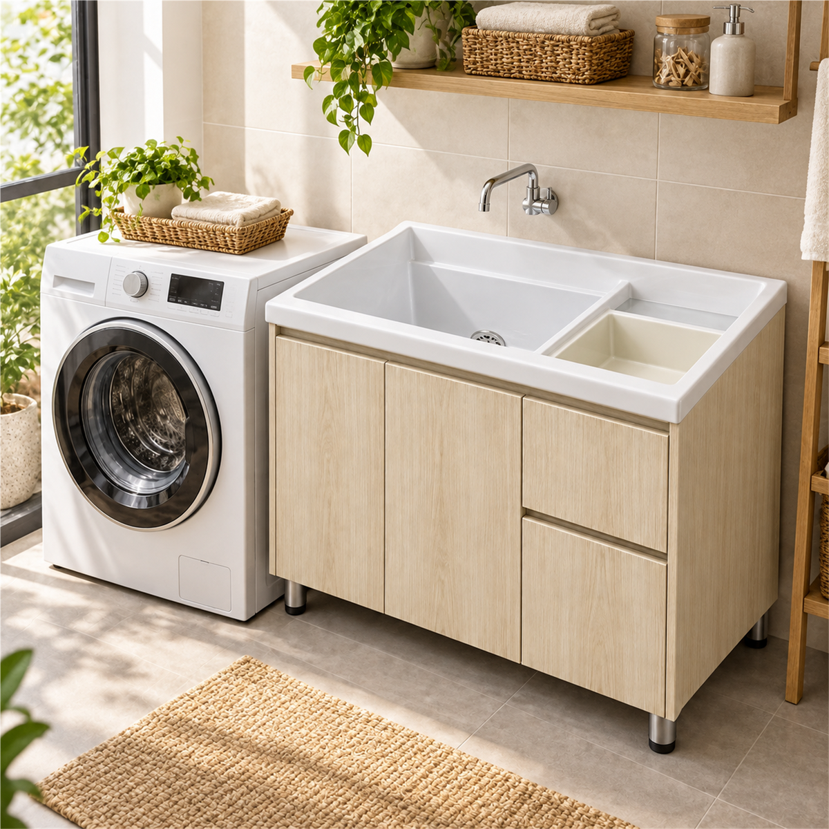 Mueble para lavadero con cajones: ambientación de M90; lavadero y grifería no incluidos