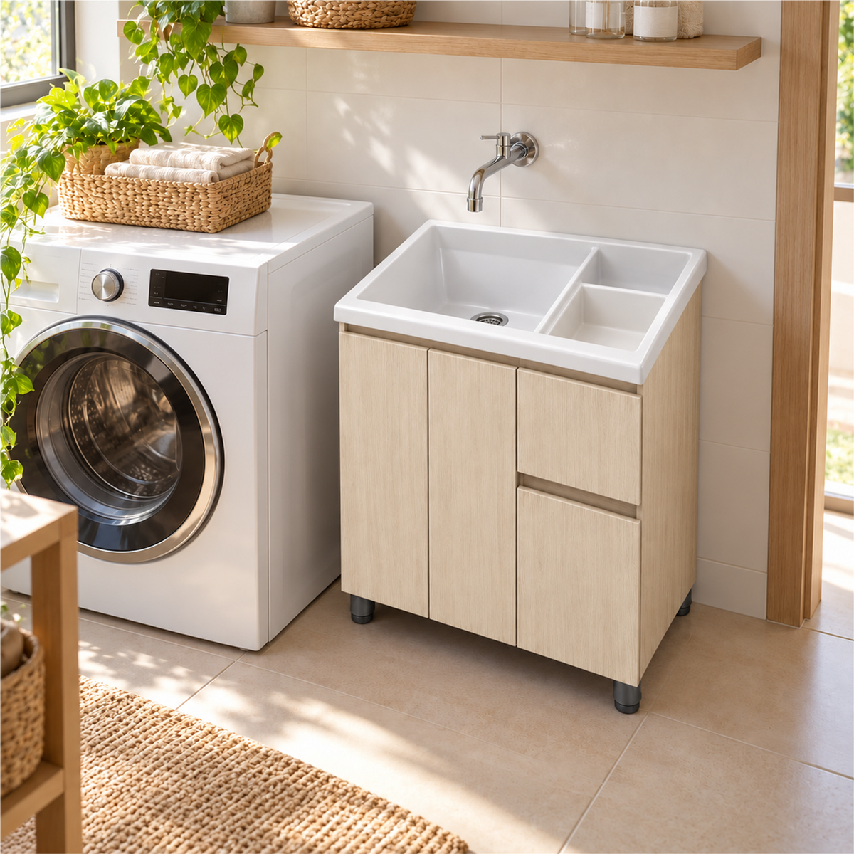 Mueble para lavadero con cajones: ambientación de MC1; lavadero y grifería no incluidos