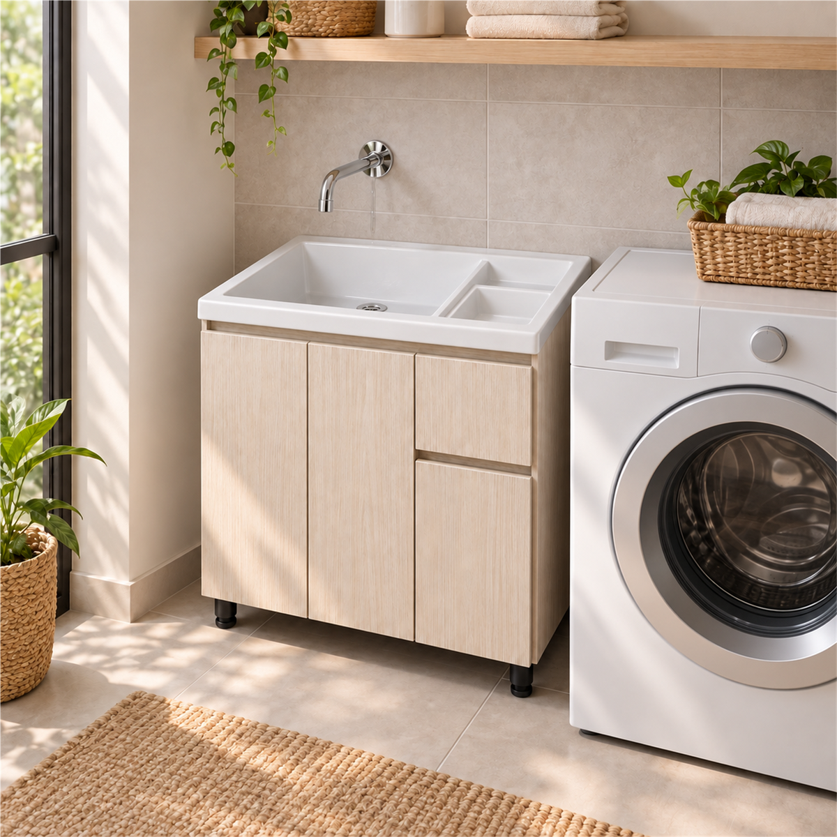 Mueble para lavadero con cajones: ambientación de MC2; lavadero y grifería no incluidos