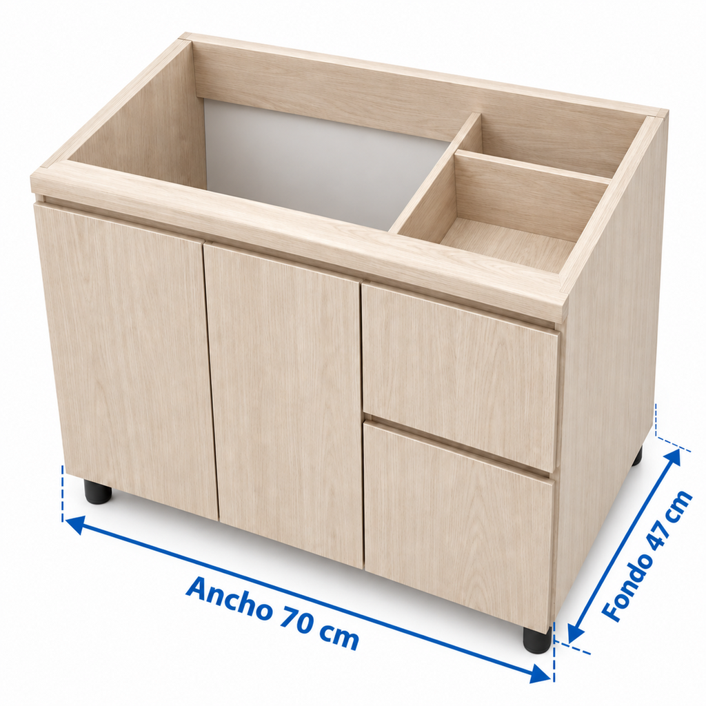 Medidas del mueble solo: ancho 70 cm y fondo 47 cm
