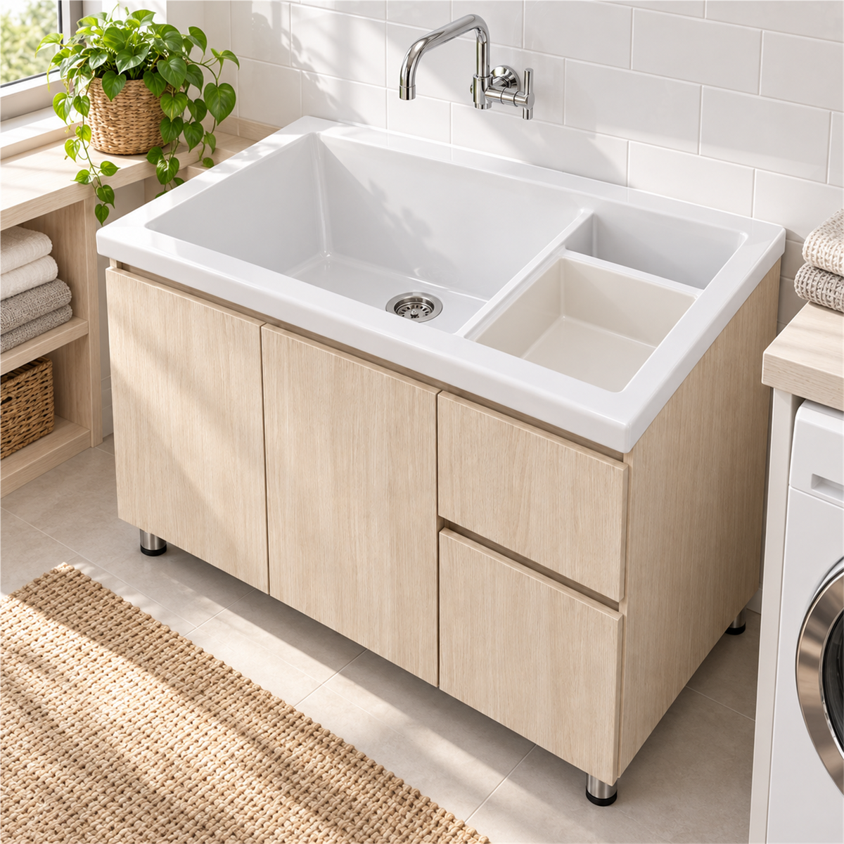 Mueble para lavadero con cajones: segunda ambientación de MC5; lavadero y grifería no incluidos