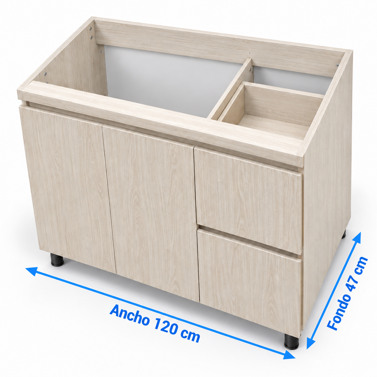 Medidas del mueble solo: ancho 120 cm y fondo 47 cm