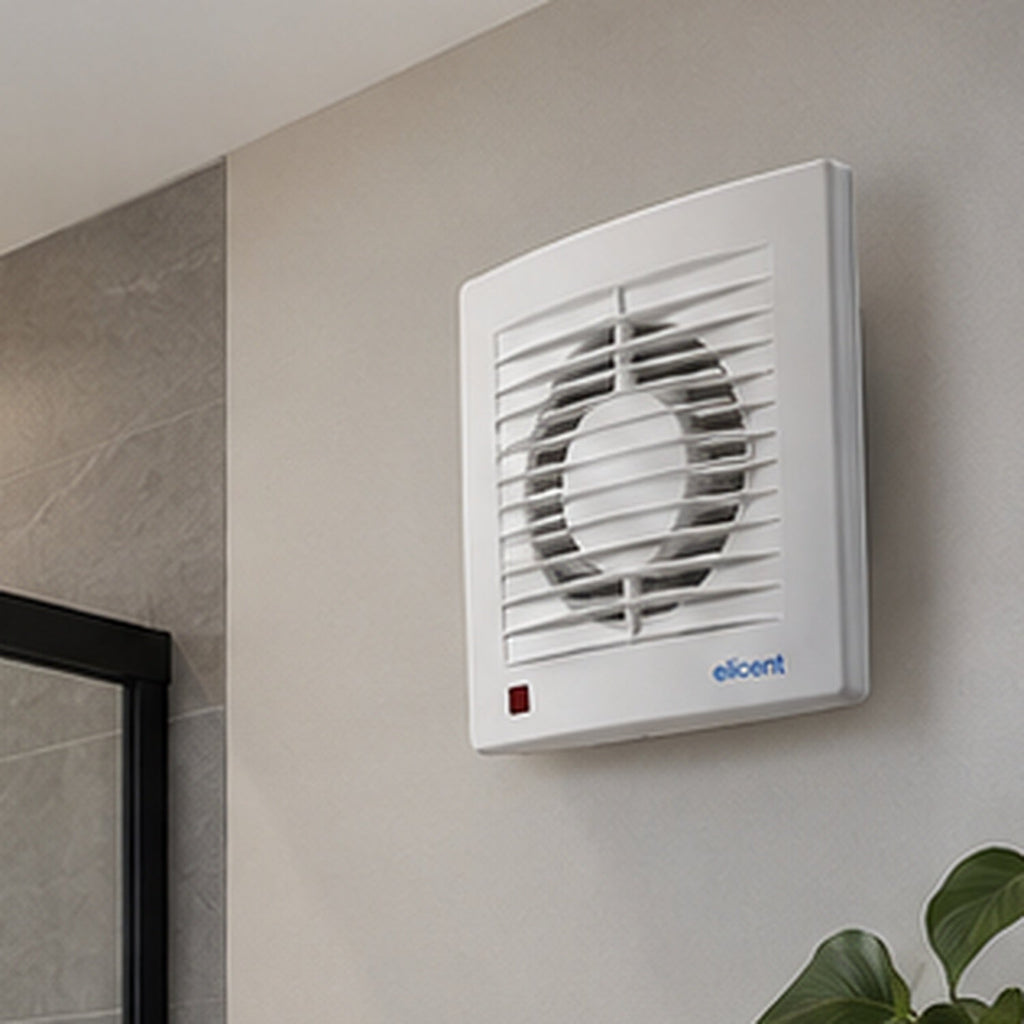 Extractor de aire MINI STYLE TIMER 4 pulgadas instalado en pared de baño