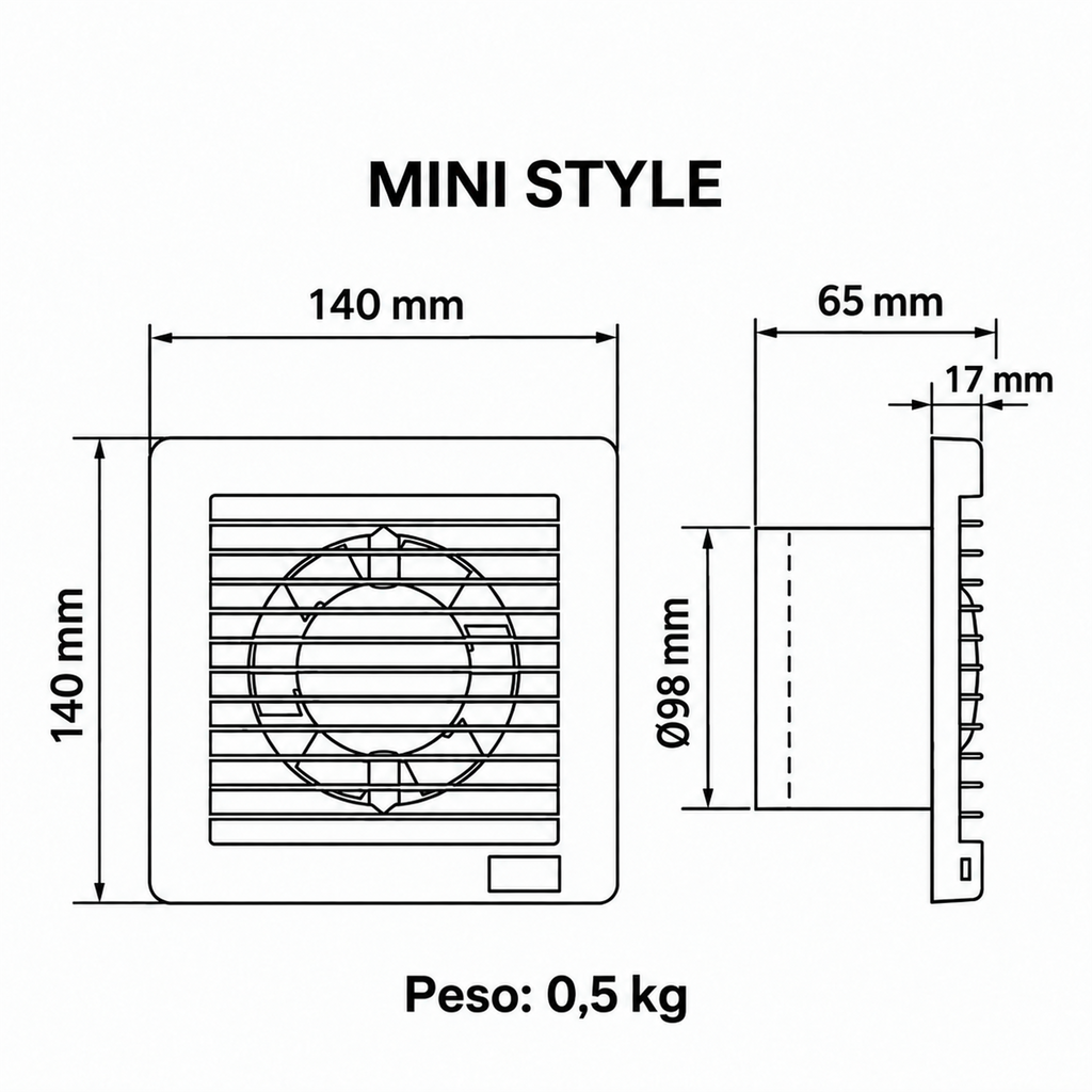 Medidas y dimensiones del extractor MINI STYLE TIMER MAICO