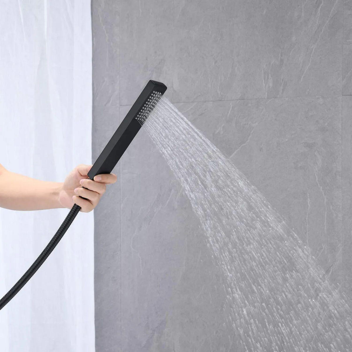 Grifería Bañera de Poste Negra con Ducha Manual | Monocontrol Piso Niagara