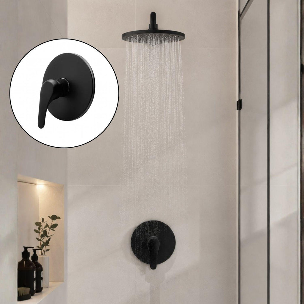 Grifería Monocontrol Para Ducha Redonda Negra Mate Con Palanca Para Baño Premium