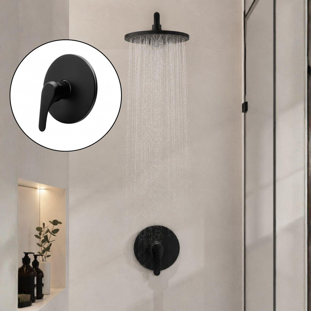 Grifería Monocontrol Para Ducha Redonda Negra Mate Con Palanca Para Baño Premium