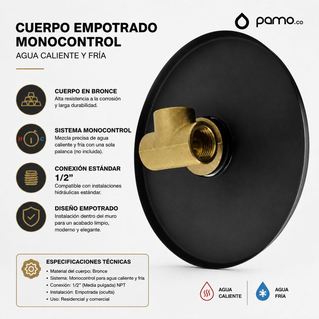 Grifería Monocontrol Para Ducha Redonda Negra Mate Con Palanca Para Baño Premium