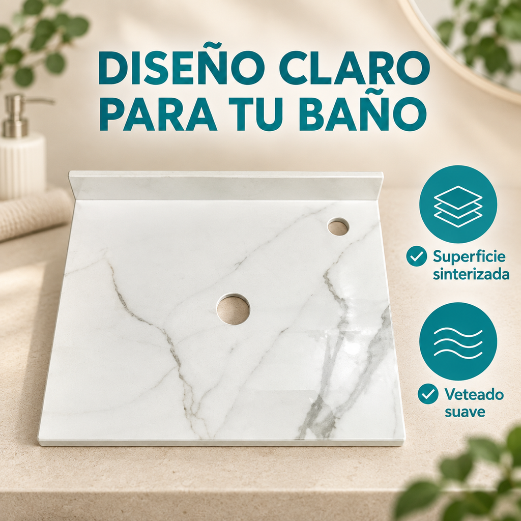 Placa Sinterizada Blanca Para Lavamanos 41 X 41 Cm - detalle