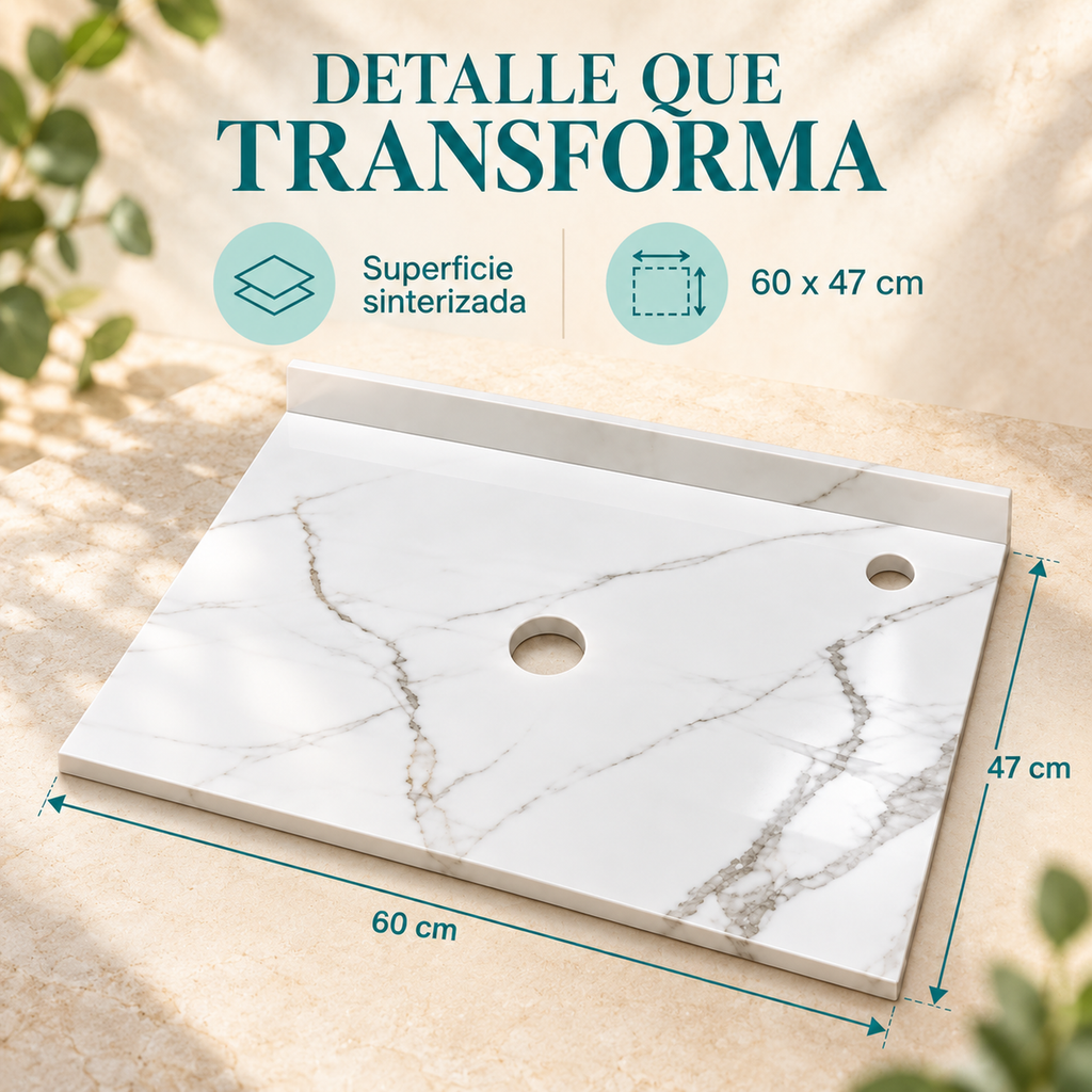 Placa Sinterizada Blanca Para Lavamanos 60 X 47 Cm - detalle