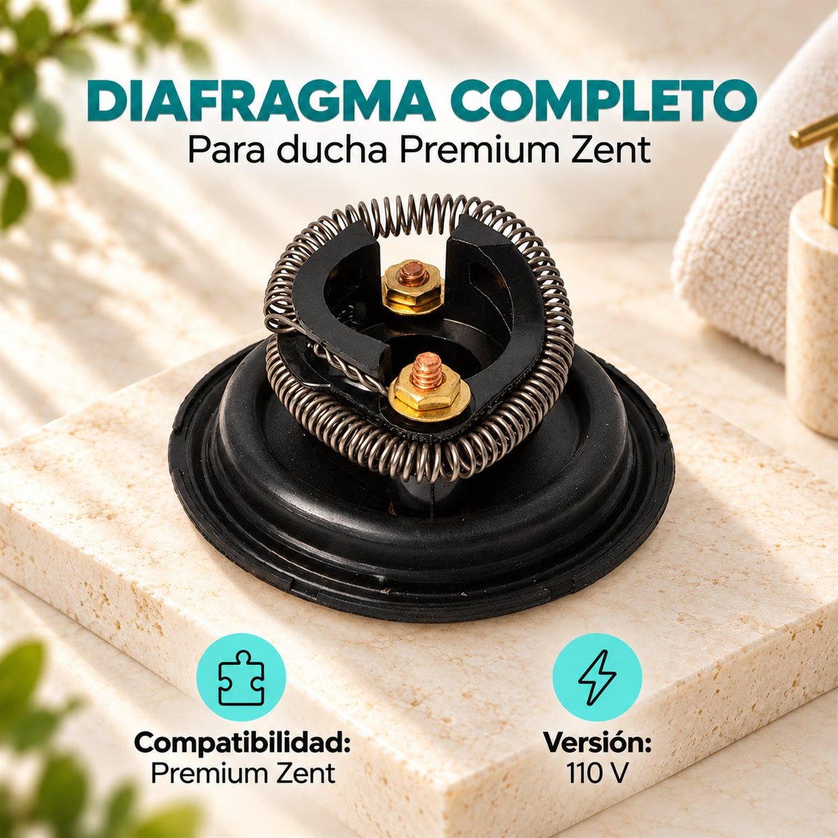 Diafragma completo para ducha Premium Zent 110 V — compatibilidad y voltaje