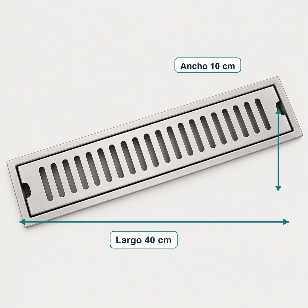 Rejilla Lineal Ranurada Satinada Para Piso 40 x 10 cm — medidas