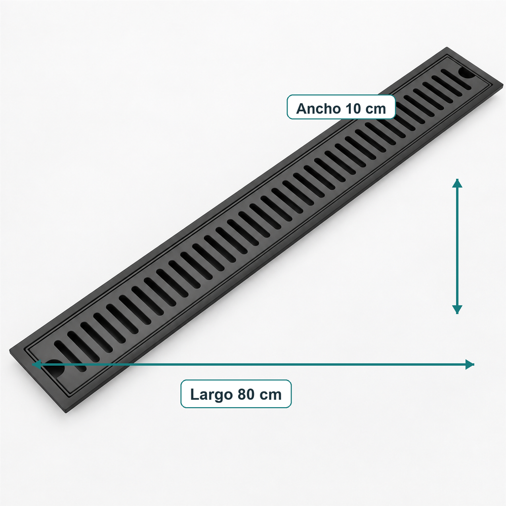 Rejilla Lineal Ranurada Negra Para Piso 80 x 10 cm — medidas