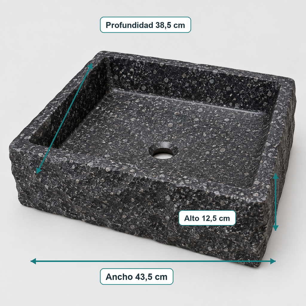 Lavamanos De Sobreponer Vulcano Negro 43,5 x 38,5 x 12,5 cm — medidas