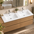 Lavamanos Integrado Doble De Porcelana Blanco 121 X 46 X 17 cm — ambientado en uso