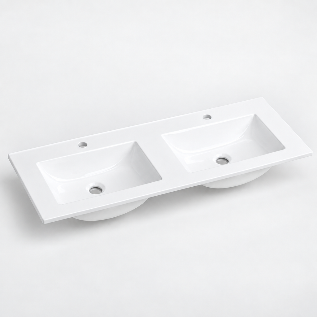 Lavamanos Integrado Doble De Porcelana Blanco 121 X 46 X 17 cm — producto