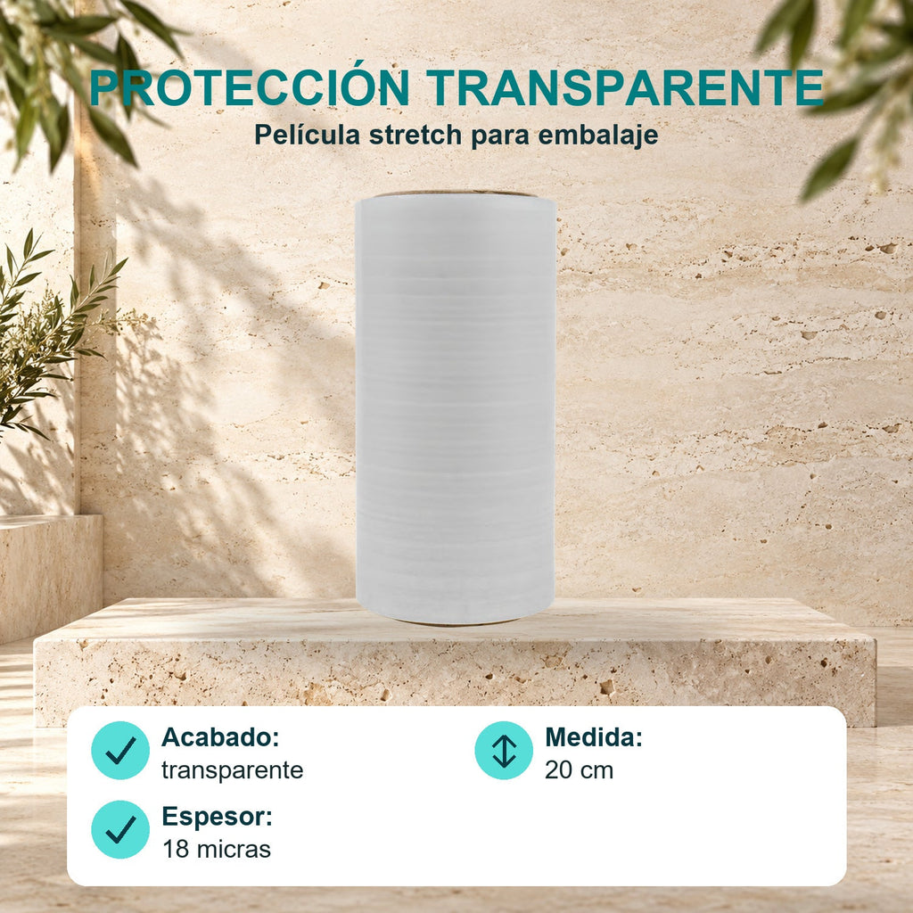 Película Stretch Transparente 20 cm · 18 micras · características