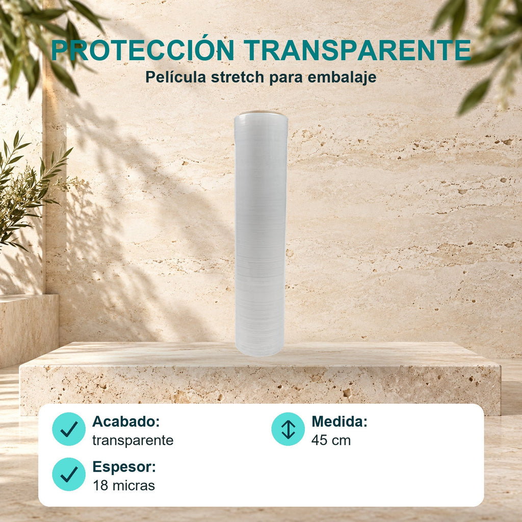Película Stretch Transparente 45 cm · 18 micras · características