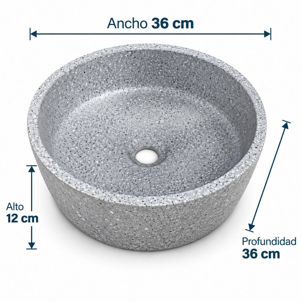 Medidas del lavamanos Stone gris: 36 x 36 x 12 cm