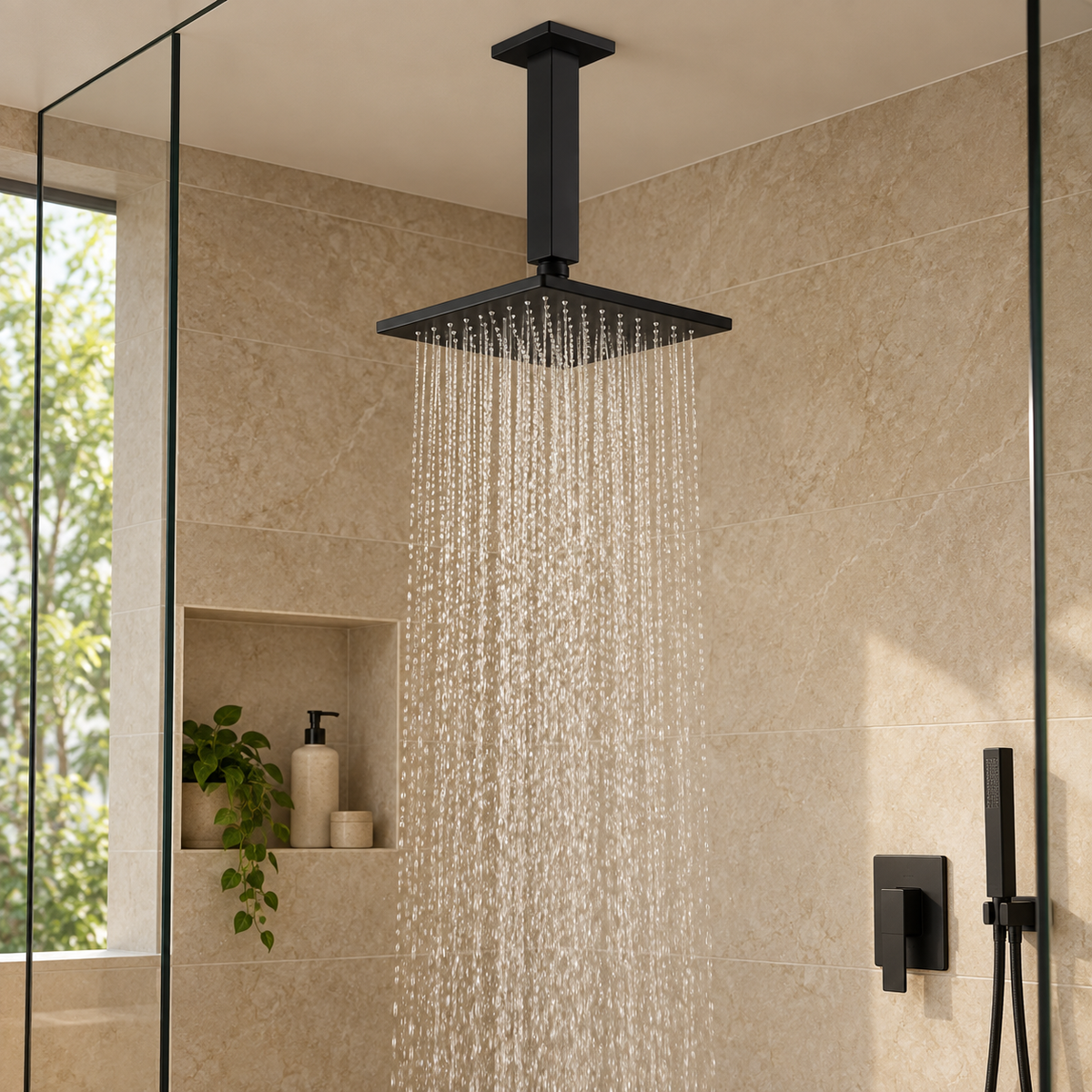 Tubo De Extensión A Techo Para Ducha Negro De 20 Cm: instalado en ducha