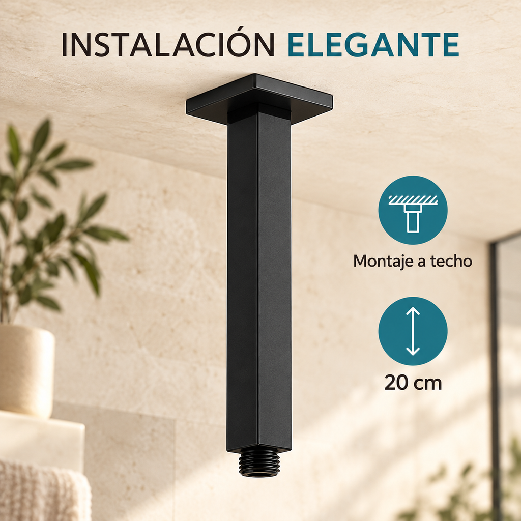 Tubo De Extensión A Techo Para Ducha Negro De 20 Cm: detalle comercial