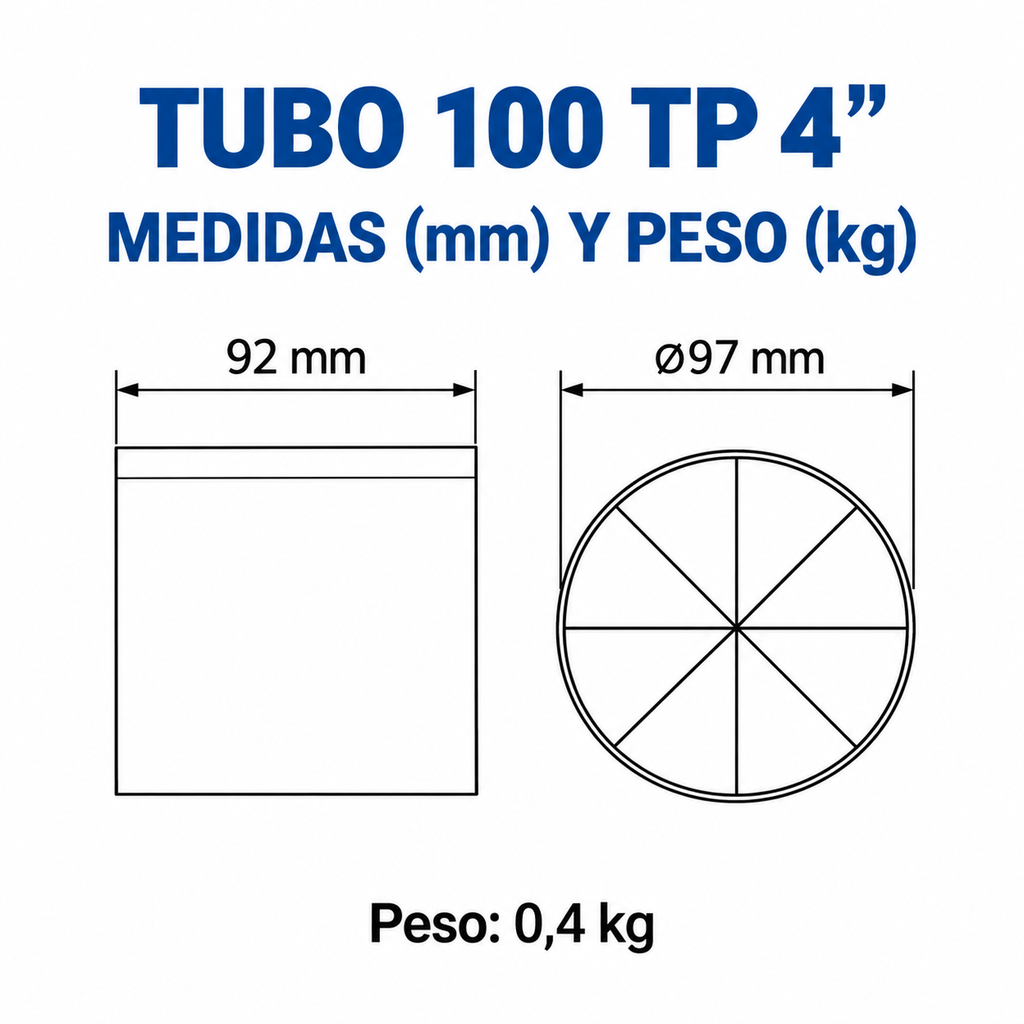 Plano de medidas del extractor TUBO 100 de 4 pulgadas