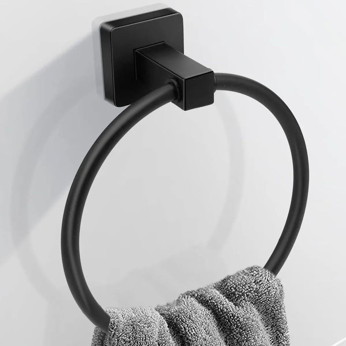 Toallero Redondo Negro Para Baño Metálico De Pared