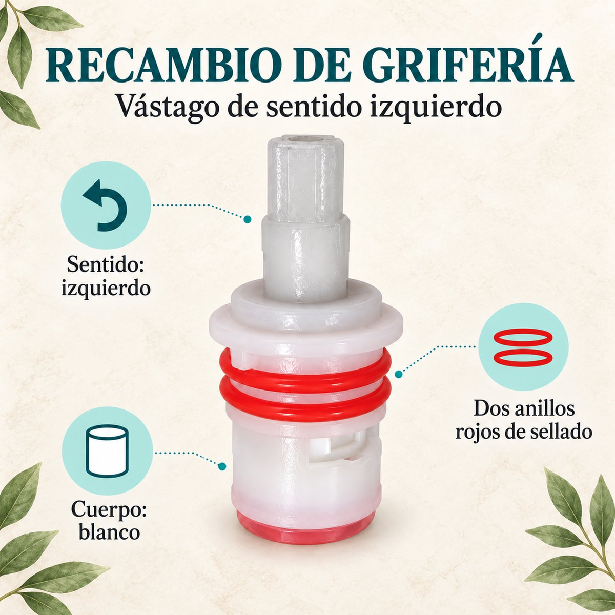 Características del vástago izquierdo para grifería