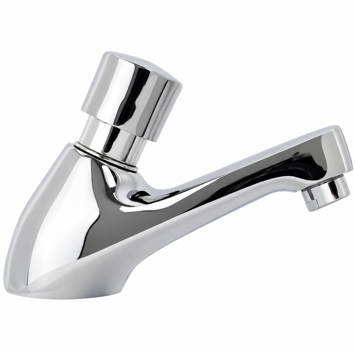 Llave push superior para lavamanos en zinc sobre fondo blanco
