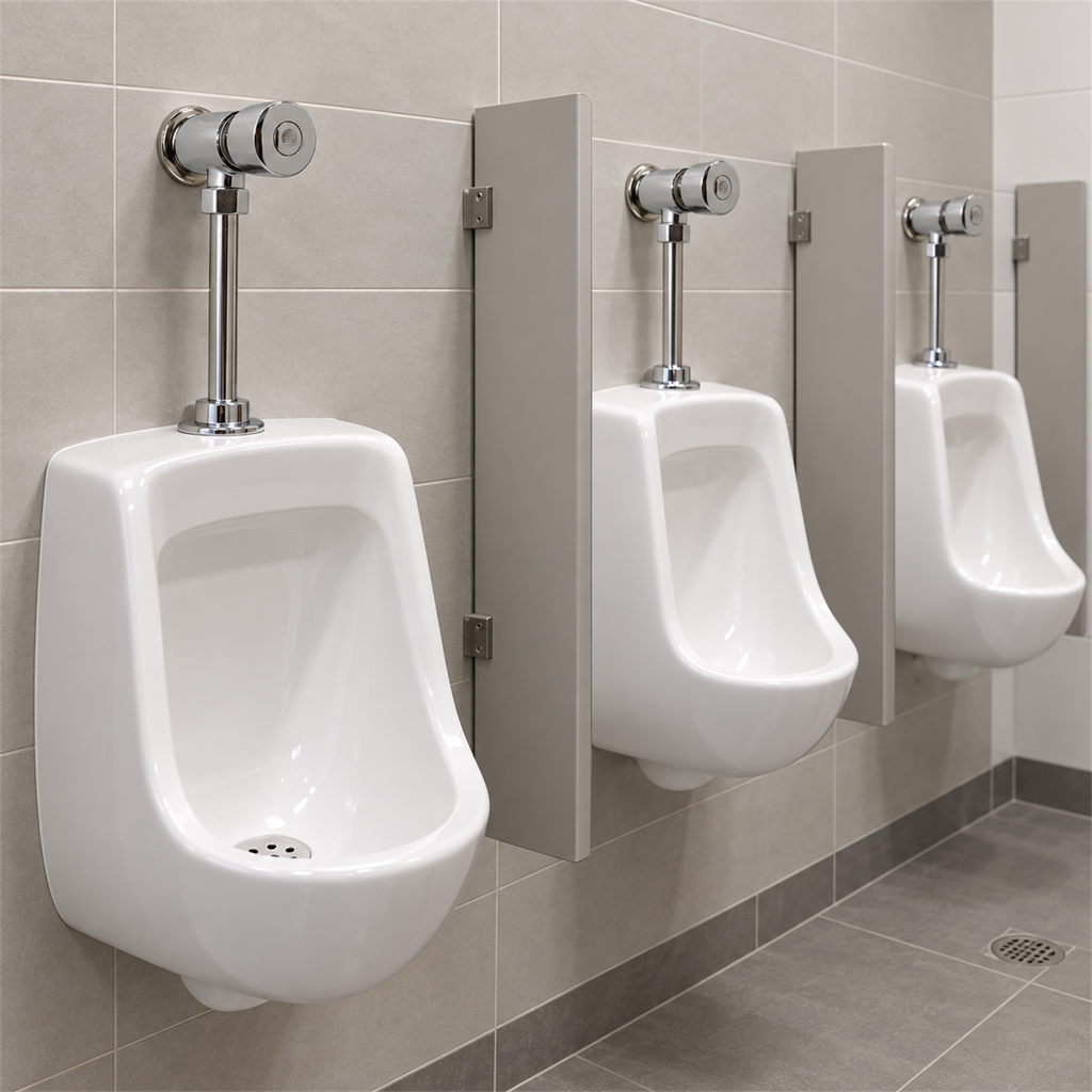 Llave push para orinal instalada en baño institucional