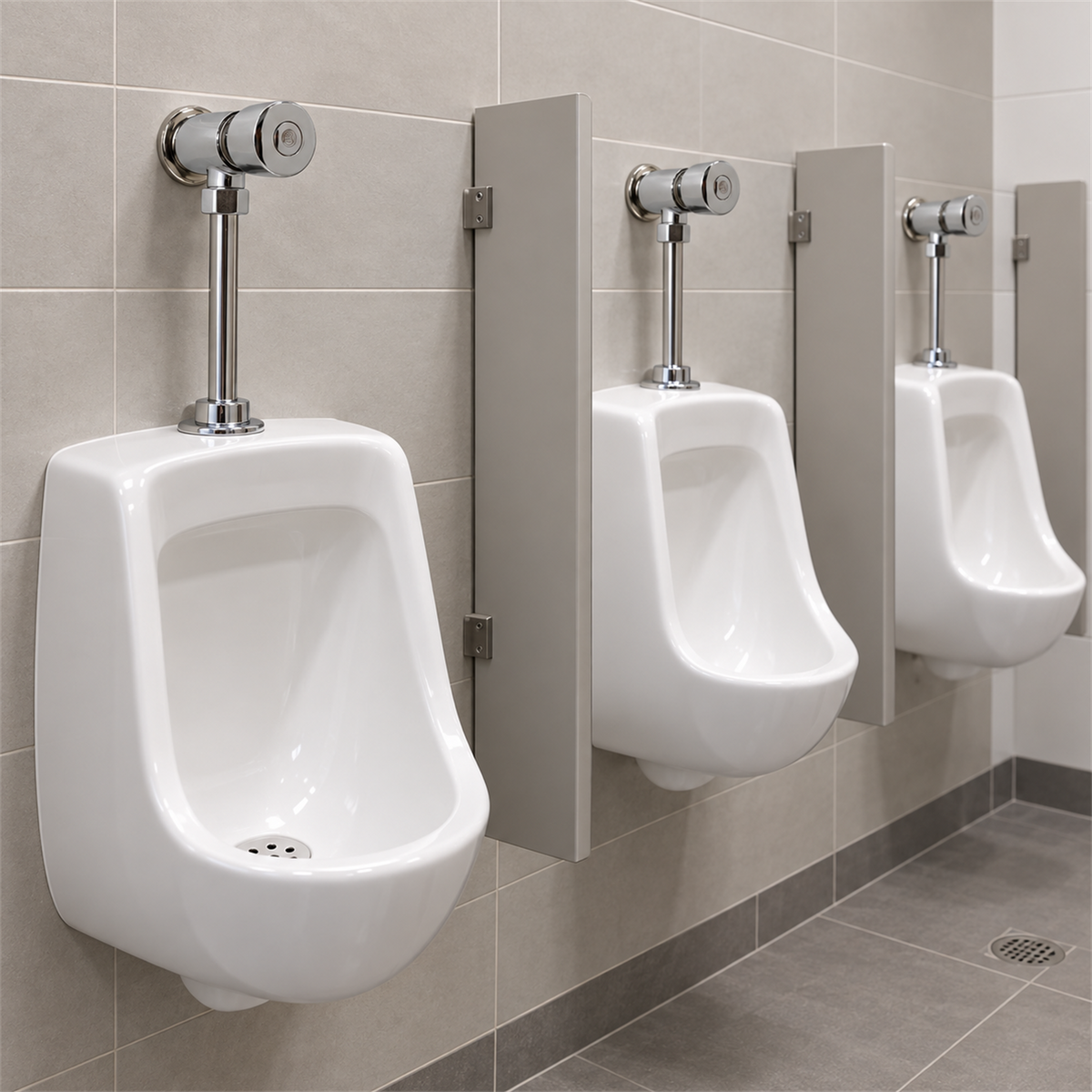 Llave push para orinal instalada en baño institucional
