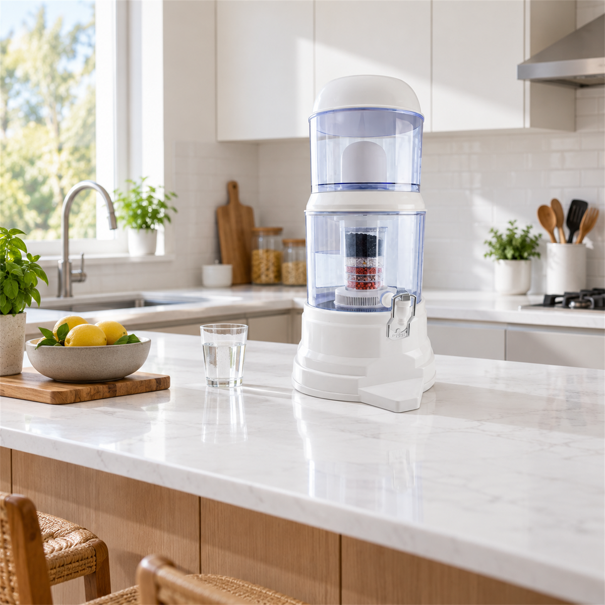 Filtro purificador de agua de 12 litros instalado en cocina