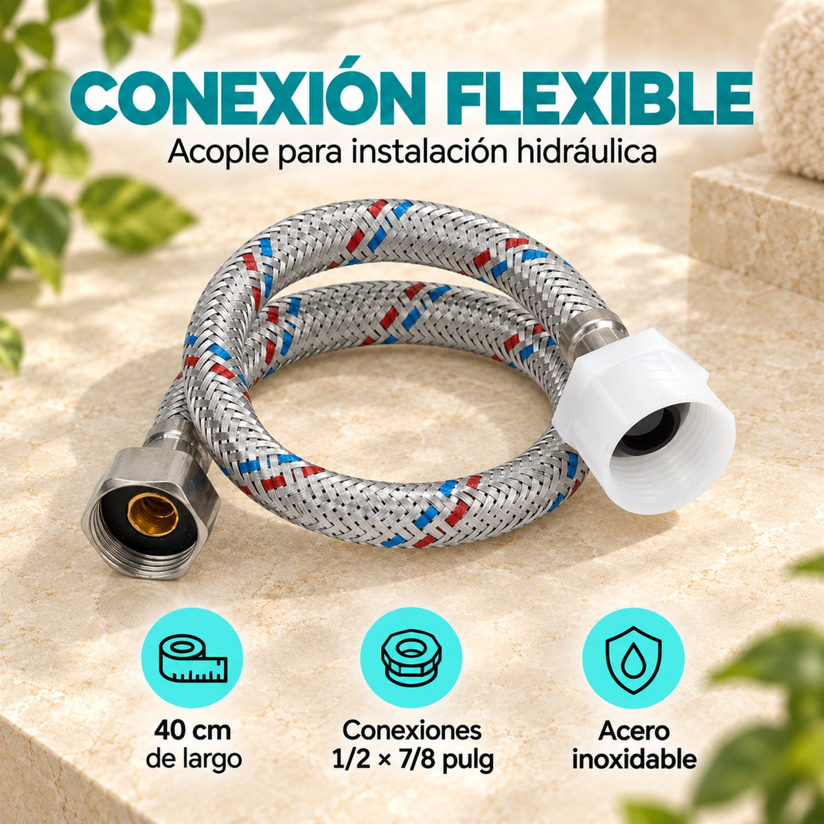 Acople Flexible Inoxidable 1/2 × 7/8 pulg 40 cm — características