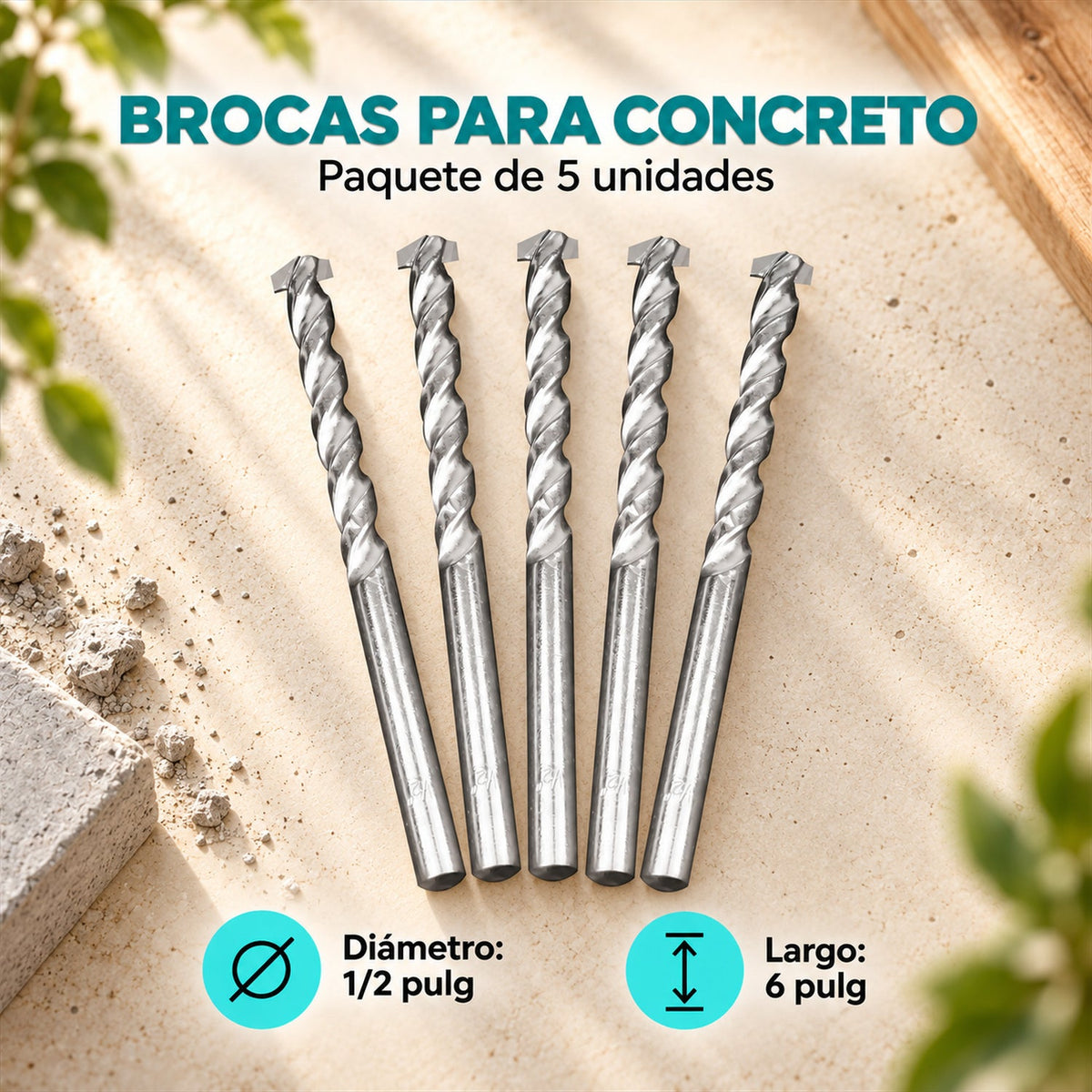 Características de Juego de 5 Brocas para Concreto de 1/2 x 6 Pulgadas
