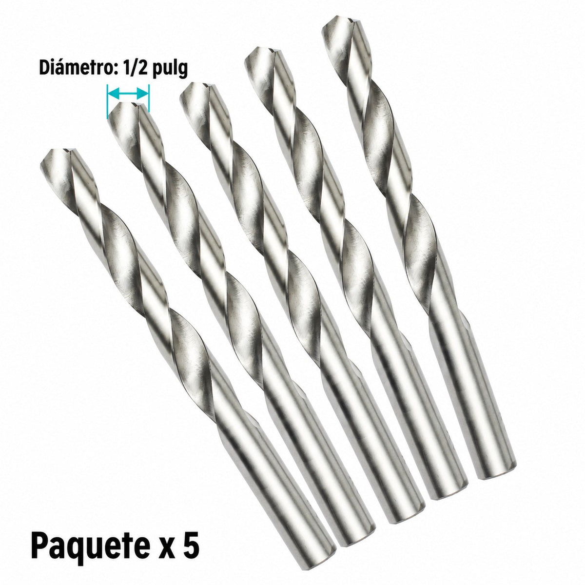Medidas de Juego de 5 Brocas HSS para Metal de 1/2 Pulgada