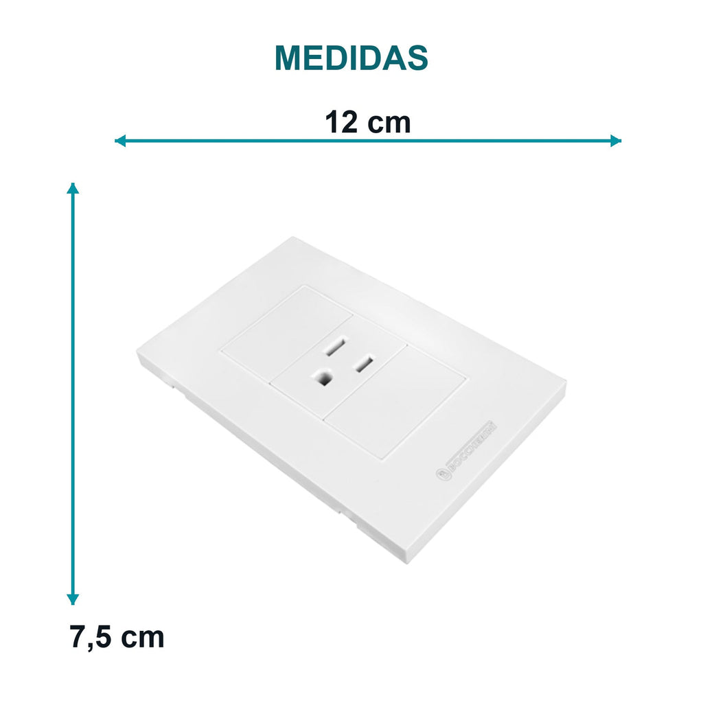 Tomacorriente Sencillo Blanco 15 A 12 × 7,5 cm — medidas