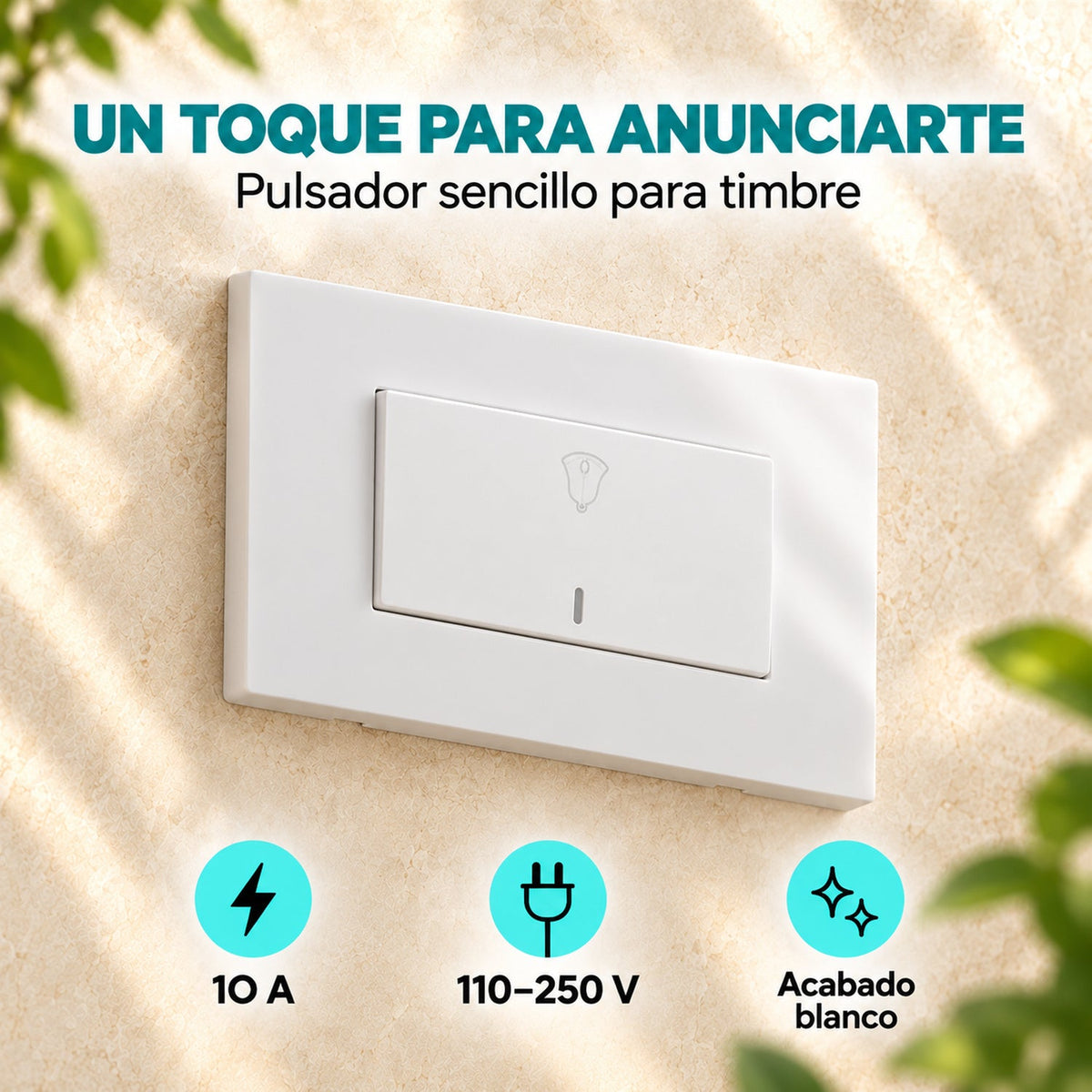 Pulsador para Timbre Blanco 10 A 12 × 7,5 cm — características