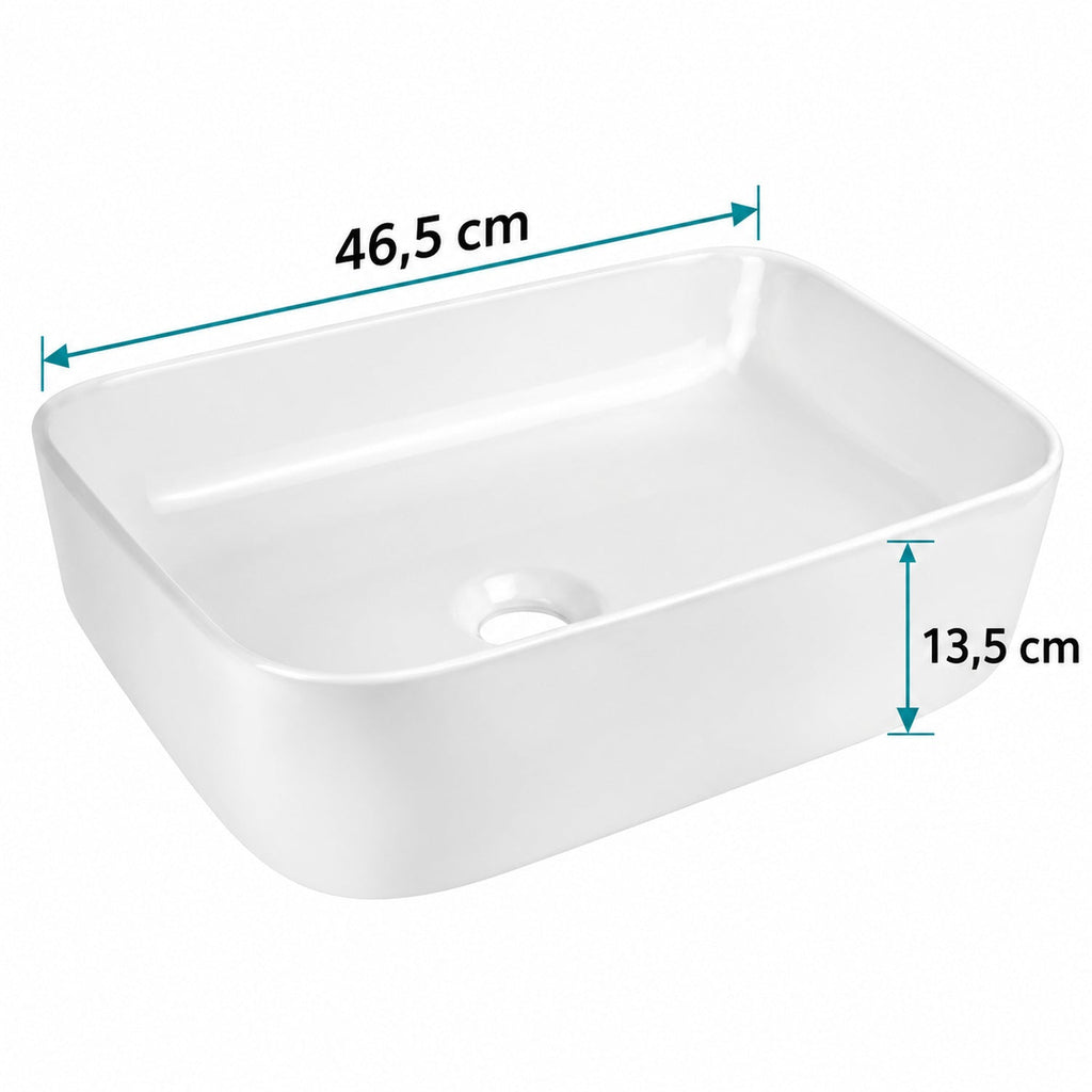 Lavamanos De Sobreponer Rectangular Blanco 46,5 cm — medidas del producto