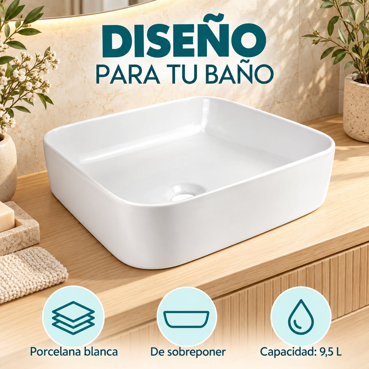 Lavamanos De Sobreponer Rectangular Blanco 46,5 cm — características
