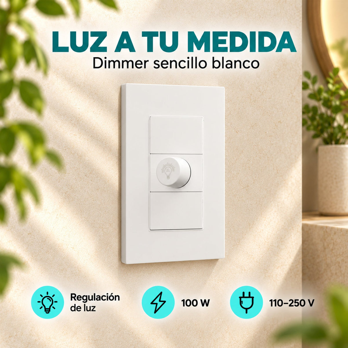 Dimmer Sencillo Blanco 100 W 12 × 7,5 cm — características