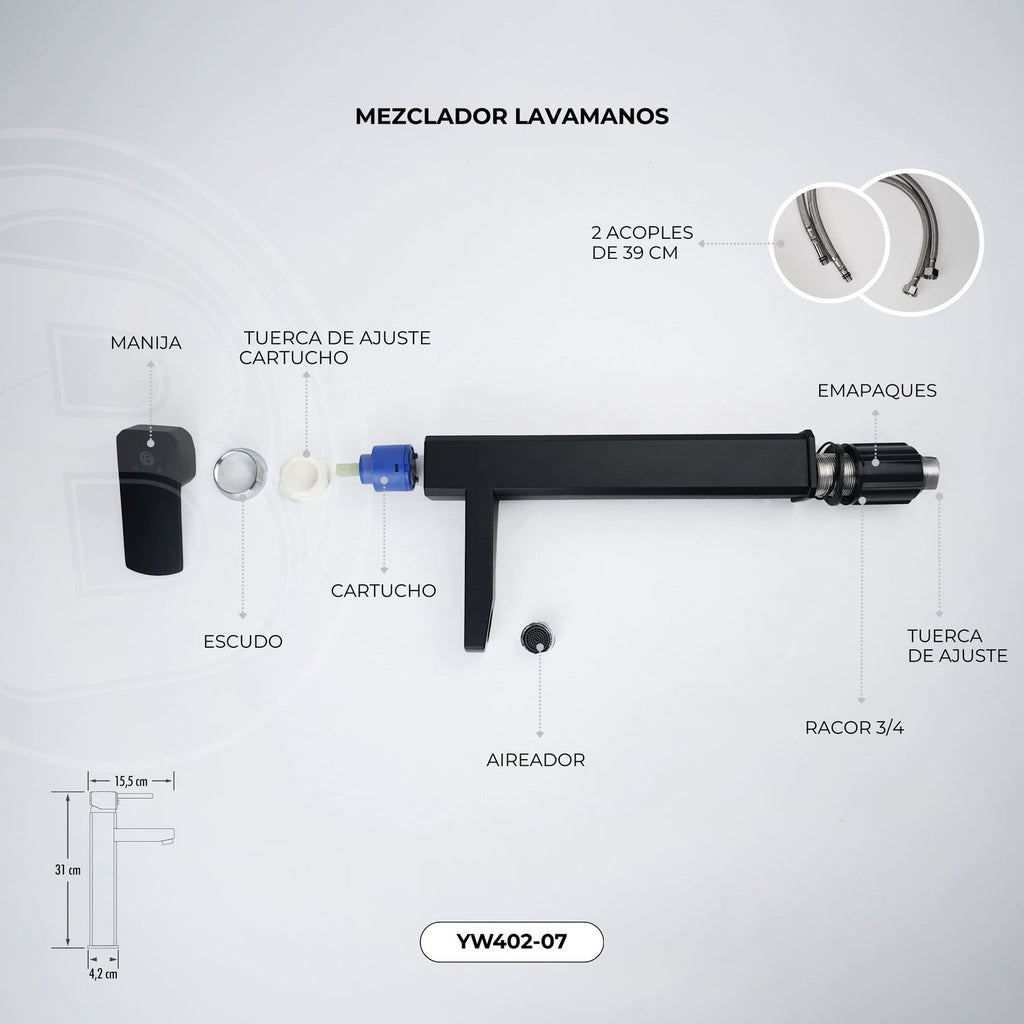 Grifería Monocontrol Alta Negra Para Lavamanos 31 cm — vista 3