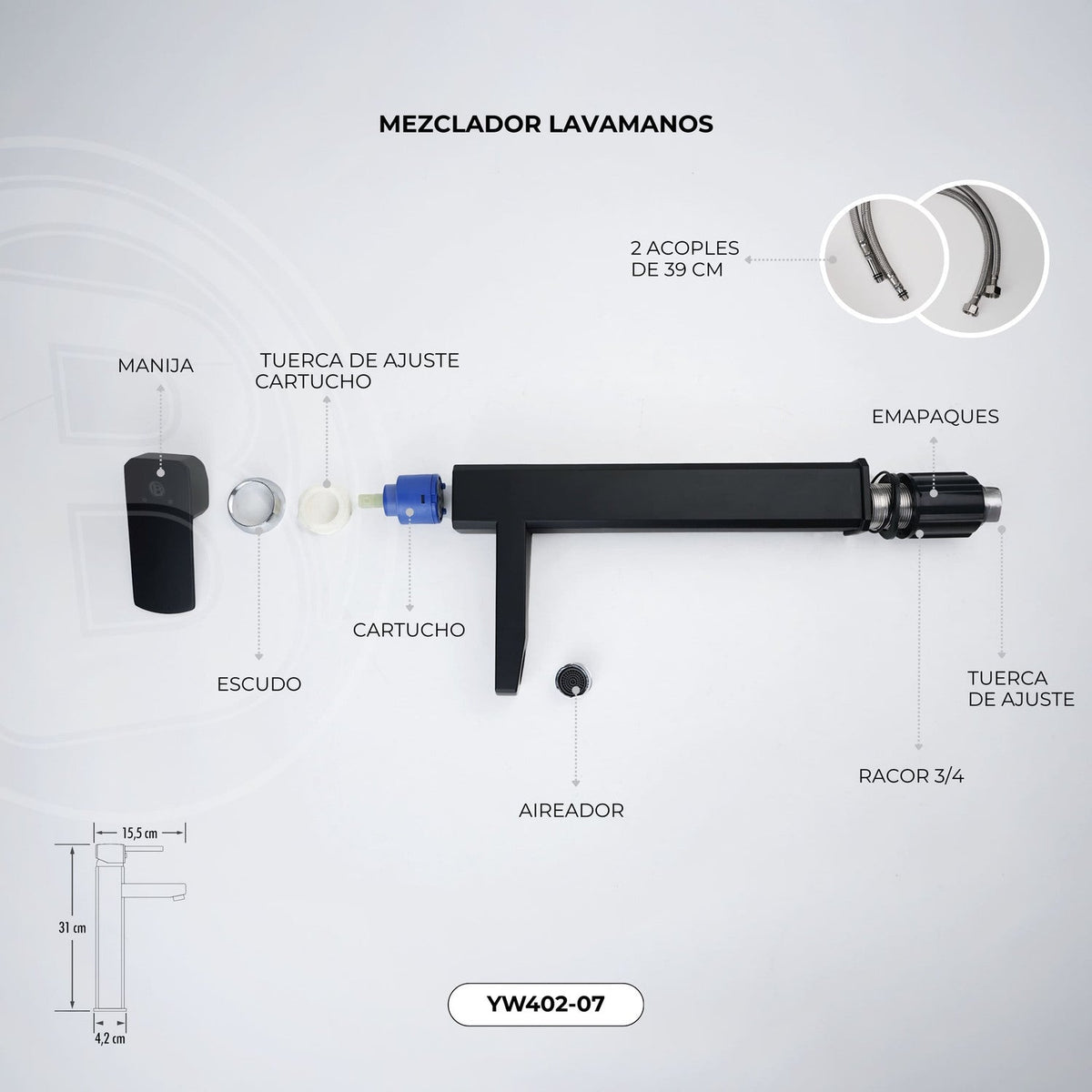 Grifería Monocontrol Alta Negra Para Lavamanos 31 cm — vista 3