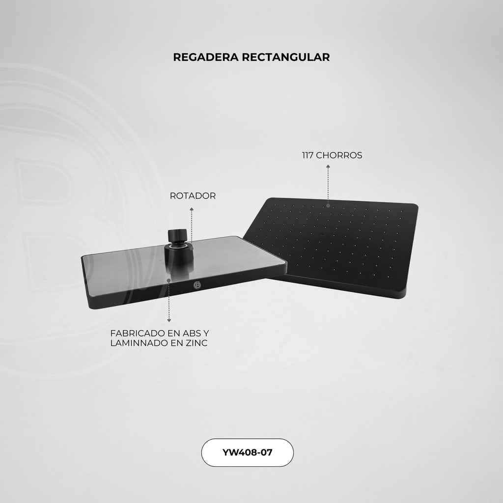 Regadera Rectangular Negra 25 × 17 cm — fotografía oficial 3