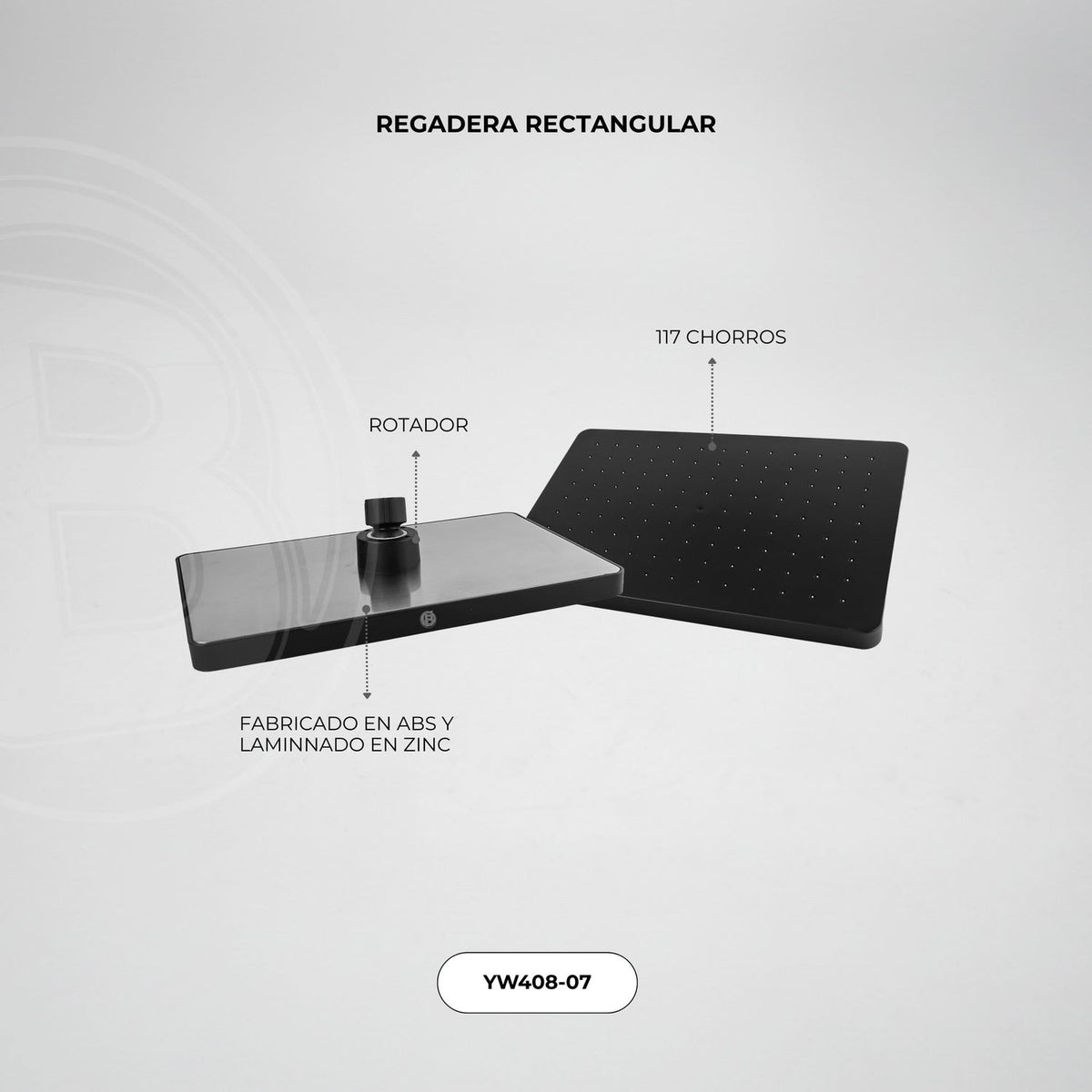 Regadera Rectangular Negra 25 × 17 cm — fotografía oficial 3