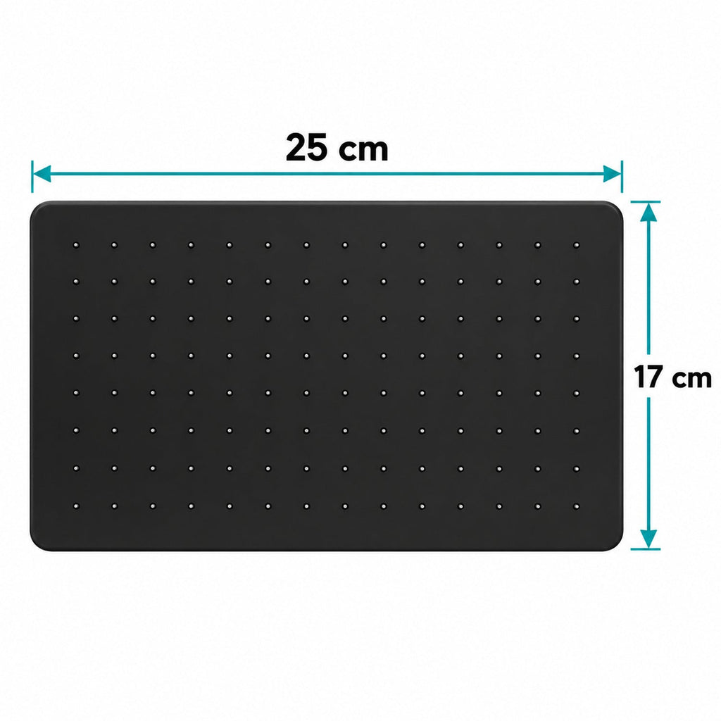 Regadera Rectangular Negra 25 × 17 cm — medidas del producto