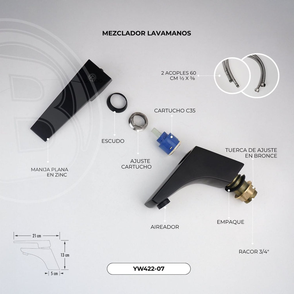 Mezclador Bajo para Lavamanos Negro 21 cm - foto oficial 4