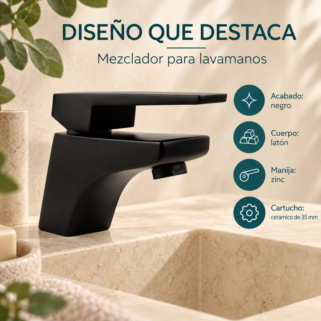 Mezclador Bajo para Lavamanos Negro 21 cm - información del producto 5